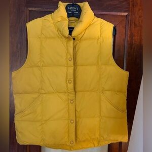 LANDS END DOWN FEATHER QUILTED PUFFER VEST MUSTARD YELLOW L 14-16 EUC